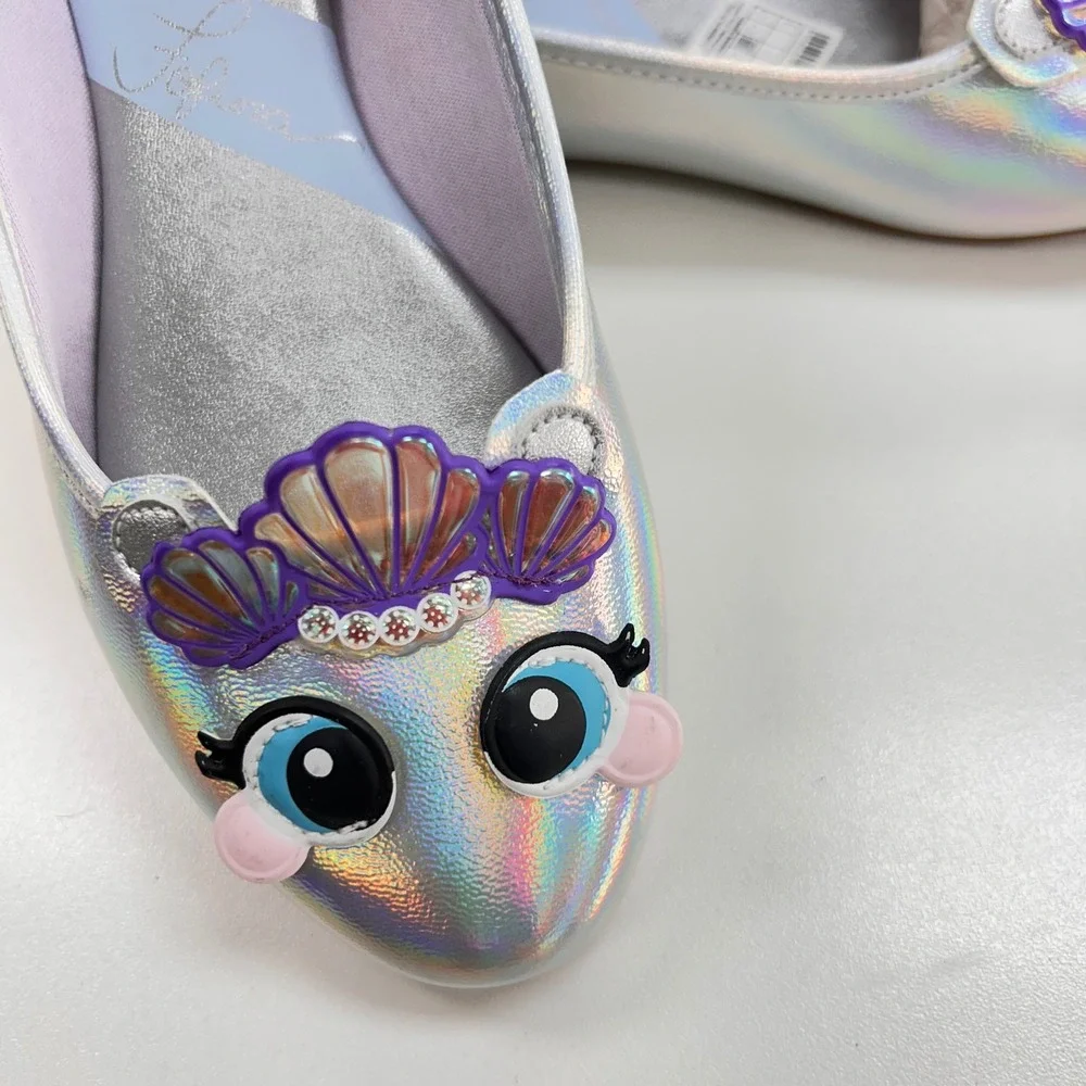 Pampili Fofura Kids Silver Holographic Mermaid Seashell Character Flats Sz 35